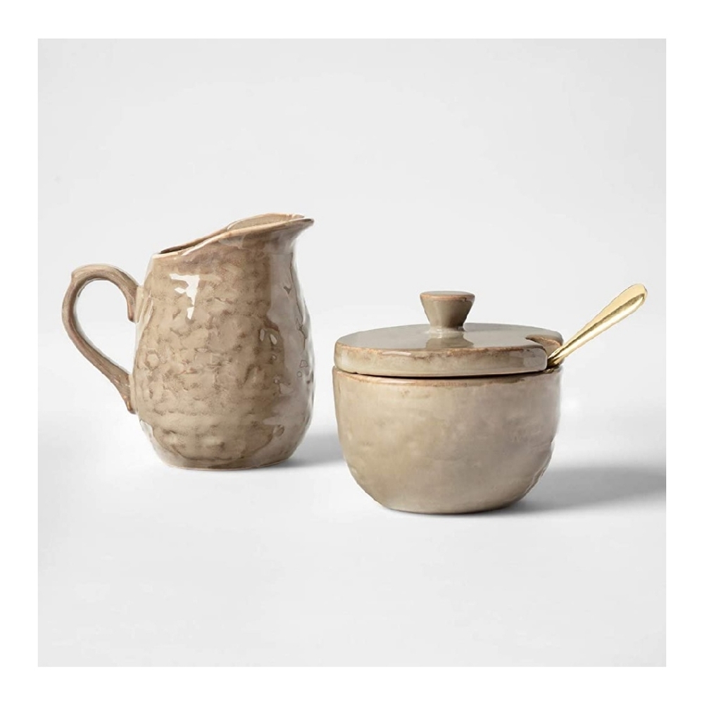 SOLD 🆕Stoneware Sugar Bowl & Creamer